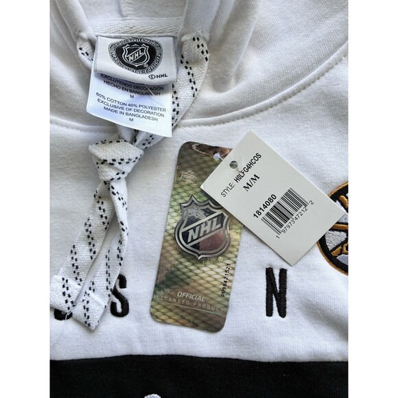 NHL Boston Bruins Hoodie Mens Medium Black White Official Licensed Pullover - Picture 3 of 8